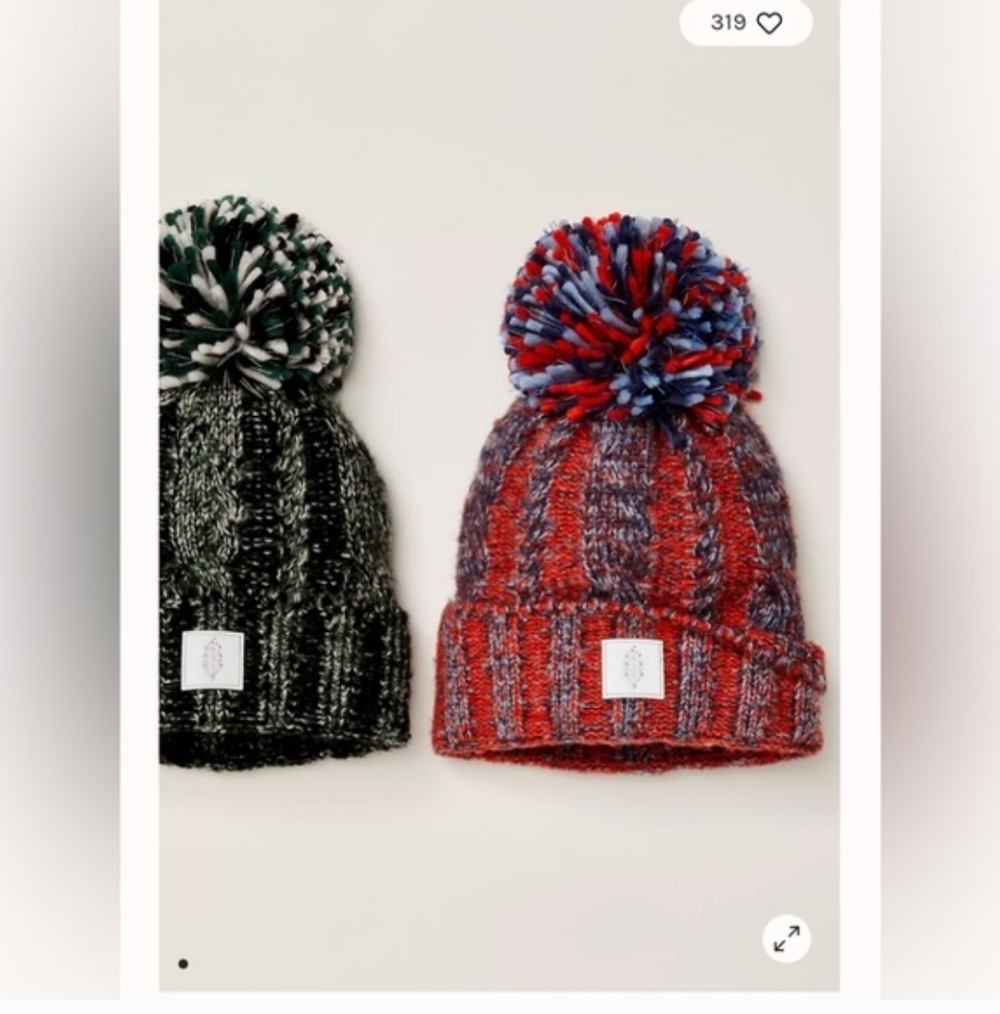 Free people movement Pom Party Reflective Beanie. NWT. Red blue combo